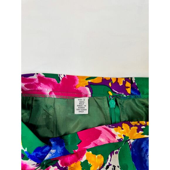 Vintage 100% Silk Floral Pencil Skirt Size 2 Multicolor High Waist Made in Korea - Picture 6 of 9